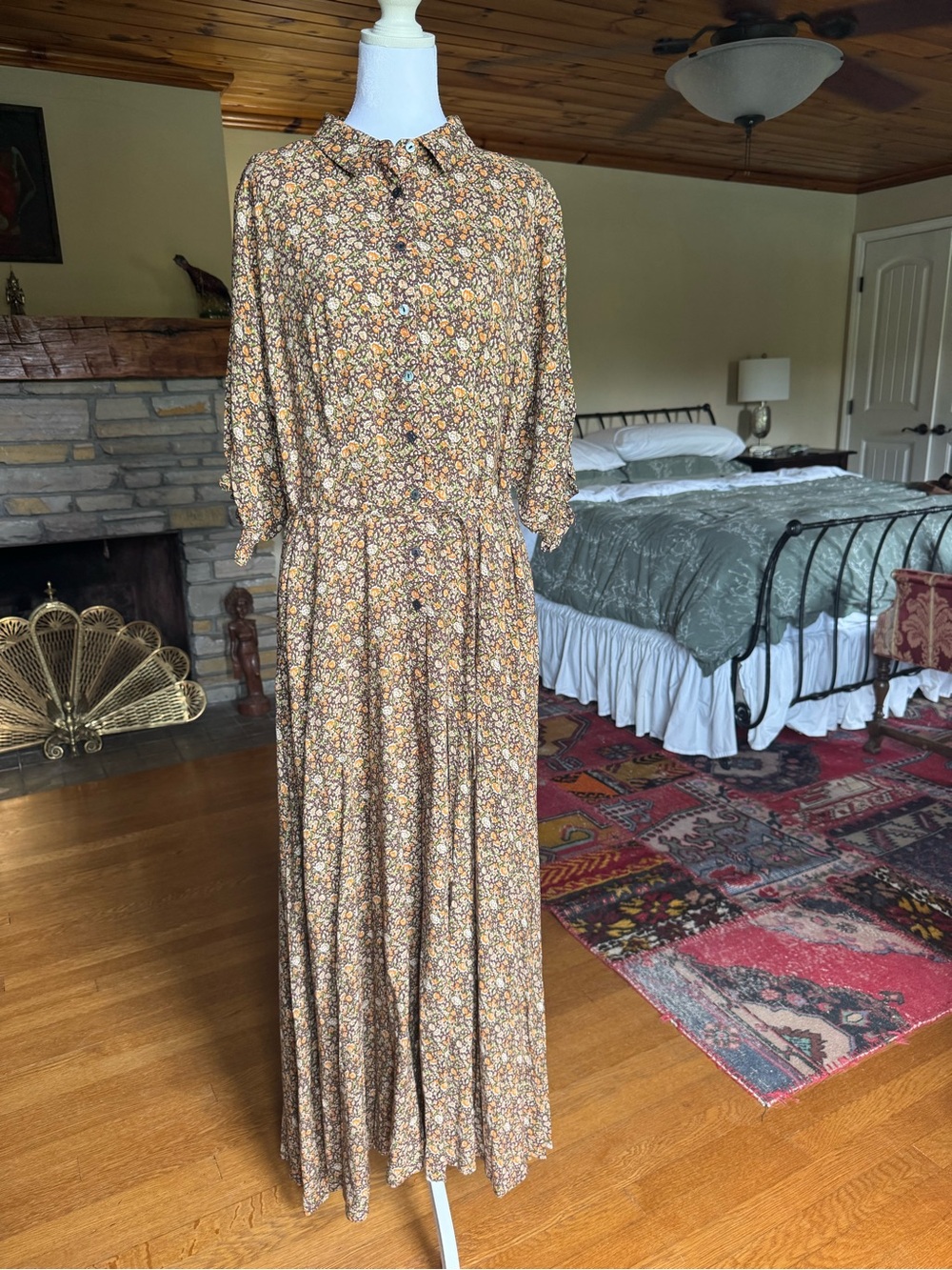Natural Life Maxi Floral Boho Dress in Brown and Cream. NWT.  Size L - Picture 2 of 7